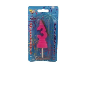 VELA ANIVERSÁRIO N 3 -  ROSA